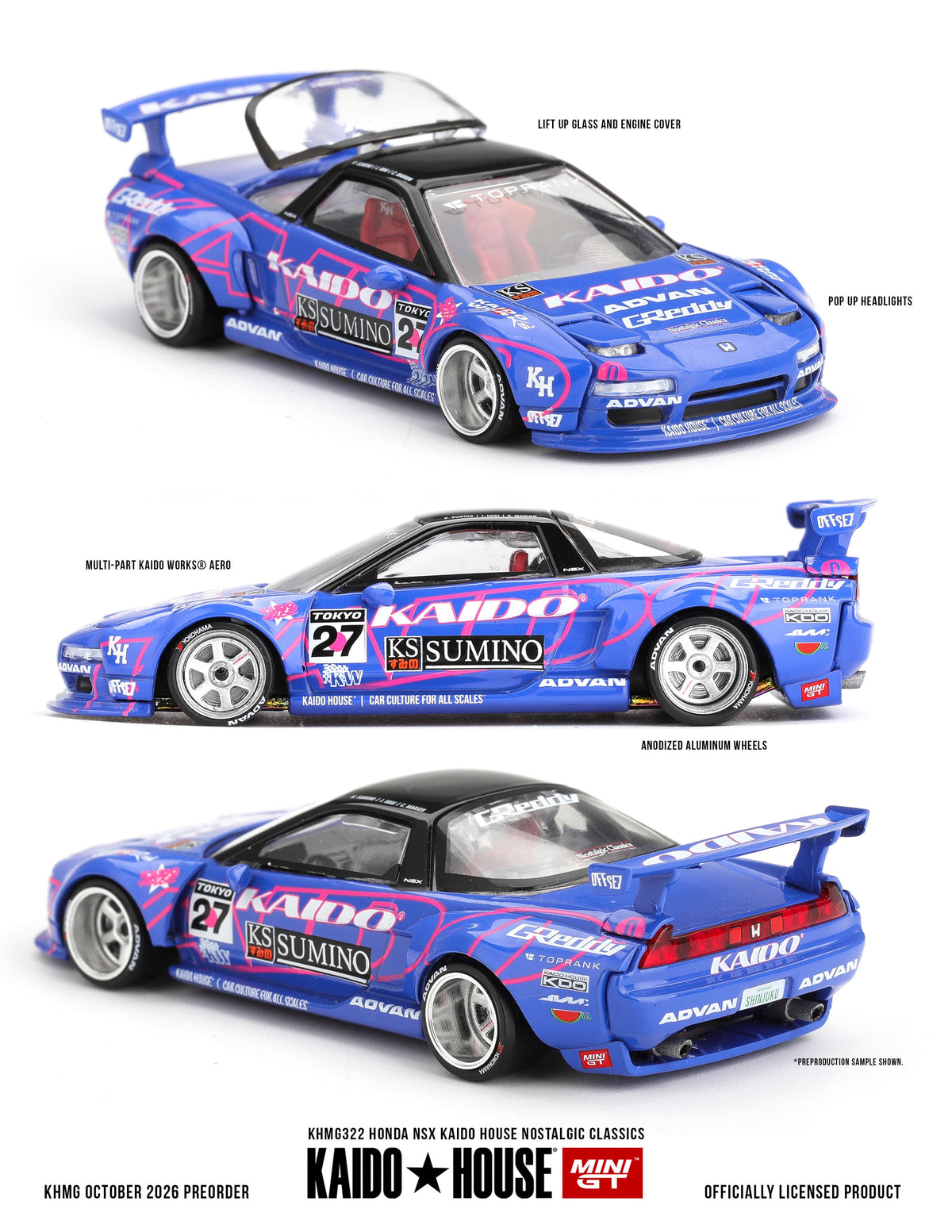 Kaido House Honda NSX Nostalgic Classics 1990 1:64 diecast model with opening rear hatch and pop-up headlights