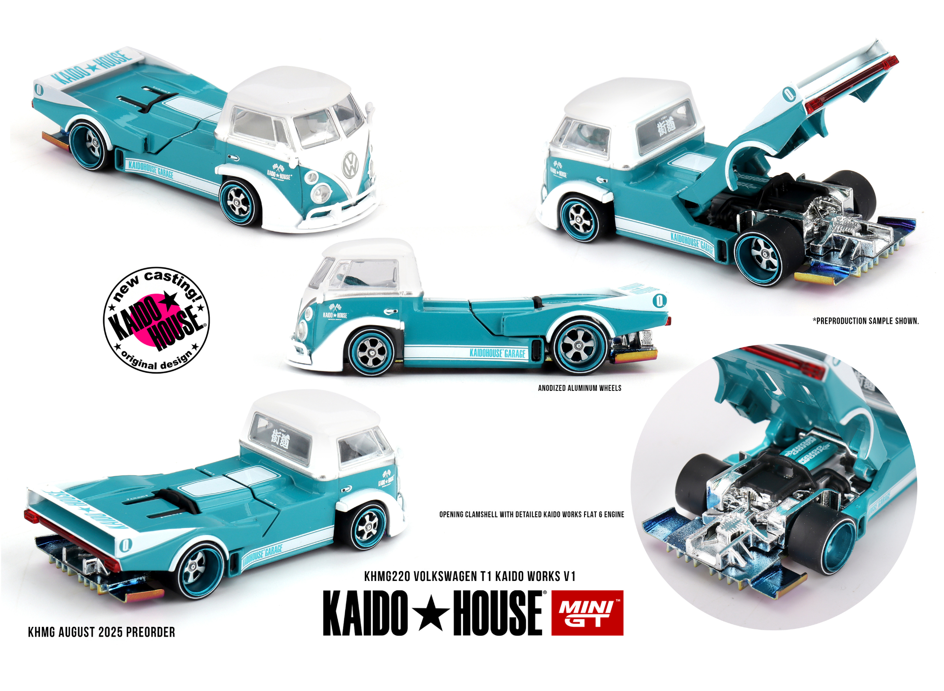 Kaido*House Volkswagen T1 Pickup 1972 in 1:64 scale with wide-body kit and custom stance.