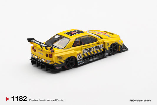 Mini GT 1:64 Nissan Skyline R34 Super Silhouette Sport Yellow 2025 diecast model. Back