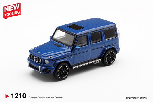 Mini GT 1:64 Mercedes-Benz G63 AMG 2024 dark blue metallic new tooling diecast model. Front