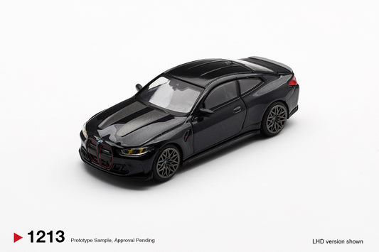 Mini GT 1:64 BMW M4 CS G82 Black Sapphire 2025 performance coupe diecast model. Front