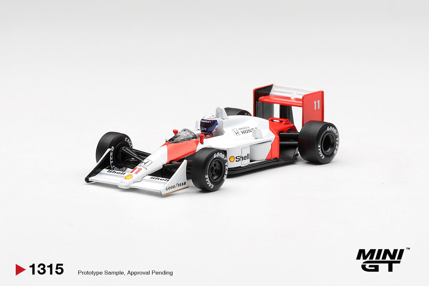 Mini GT McLaren MP4/4 driven by Alain Prost at the 1988 Canadian Grand Prix. Front