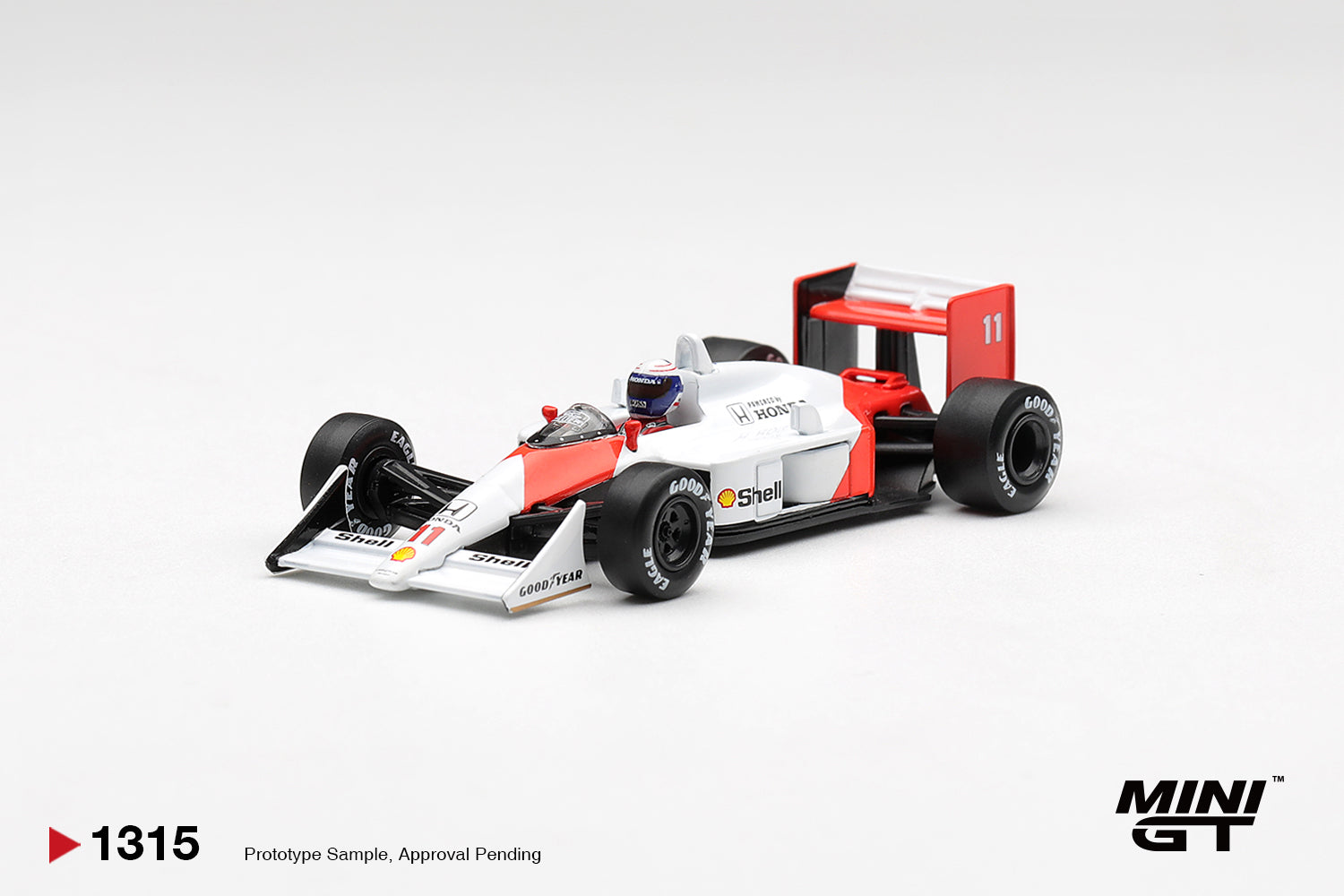 Mini GT McLaren MP4/4 driven by Alain Prost at the 1988 Canadian Grand Prix. Front