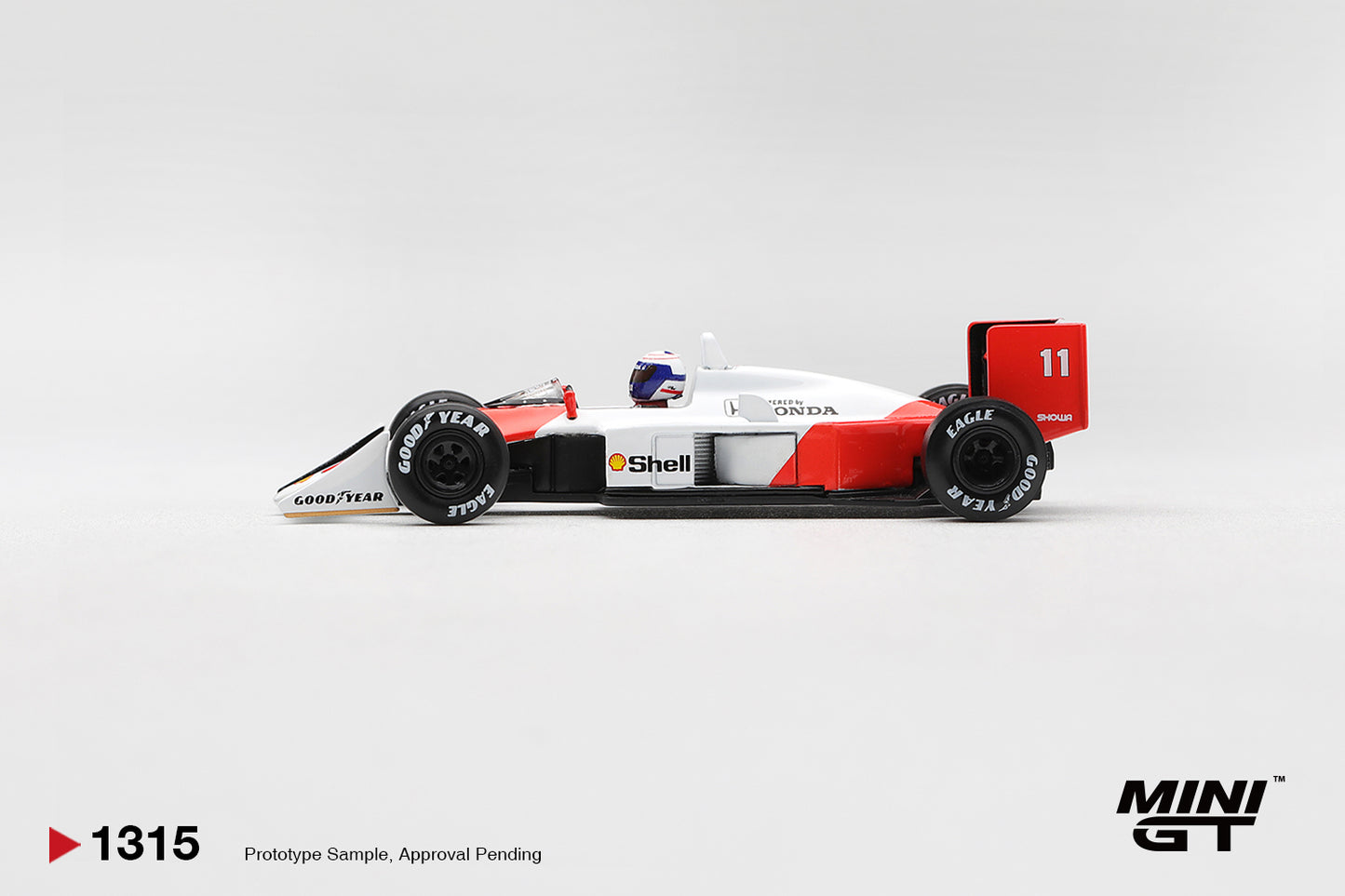 Mini GT McLaren MP4/4 driven by Alain Prost at the 1988 Canadian Grand Prix. Side