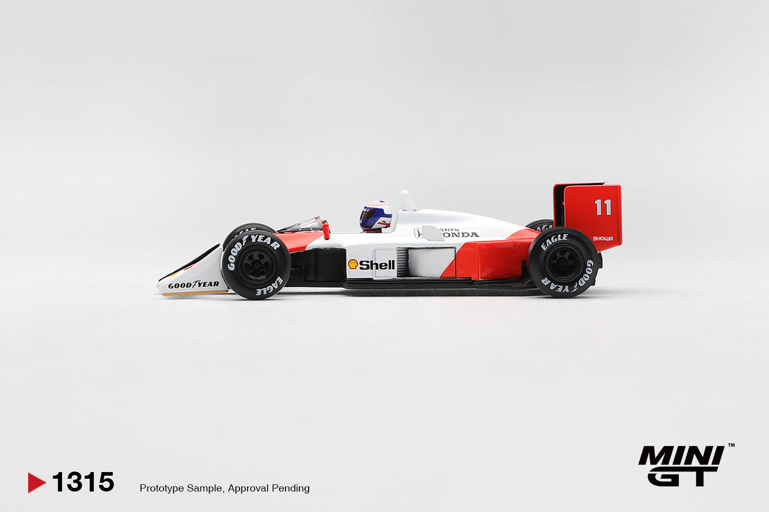 Mini GT McLaren MP4/4 driven by Alain Prost at the 1988 Canadian Grand Prix. Side