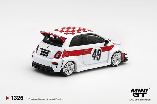 Mini GT Fiat 595 Abarth LB-Works × Abas Works 1000 TC Tribute with Liberty Walk styling. Back