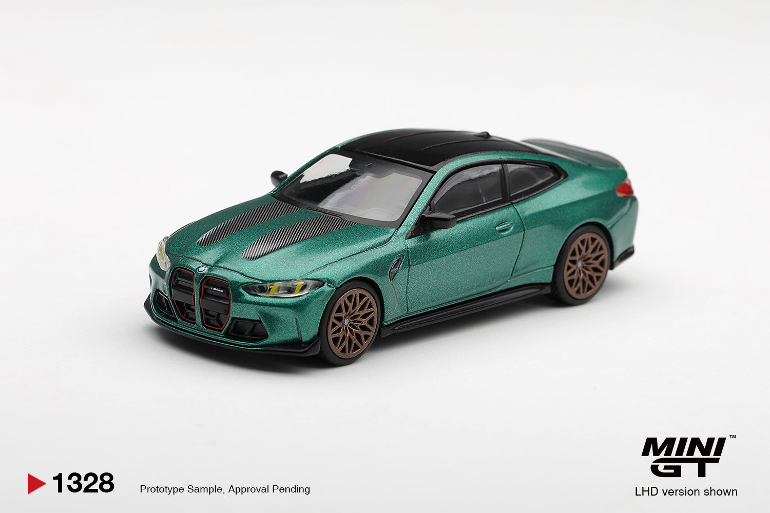 Mini GT BMW M4 CS G82 in Frozen Isle of Man Green Metallic. Front