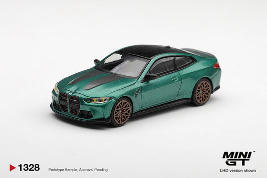 Mini GT BMW M4 CS G82 in Frozen Isle of Man Green Metallic. Front