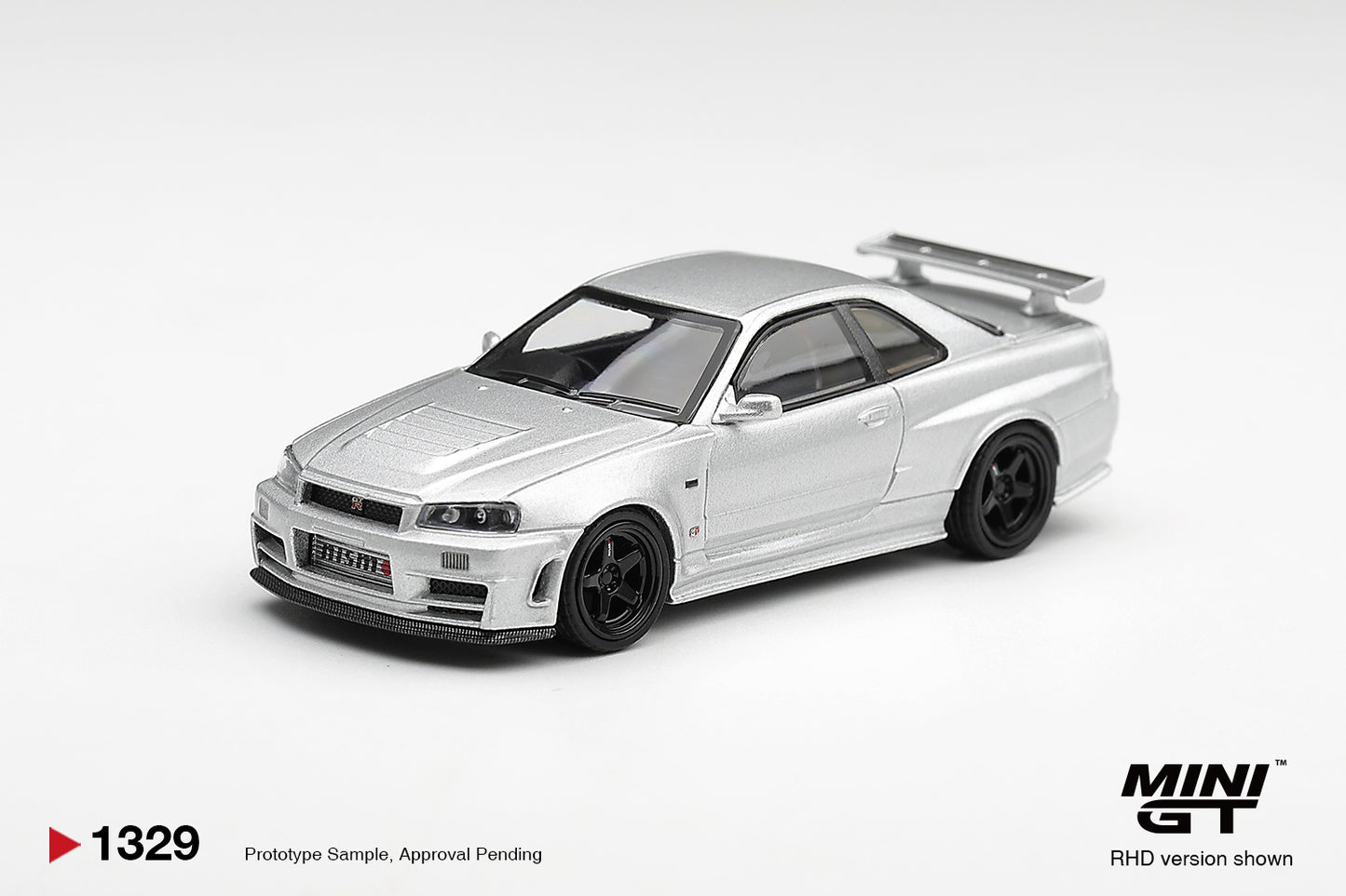 Mini GT Nissan Skyline GT-R R34 Z-Tune in Silver Metallic. Front