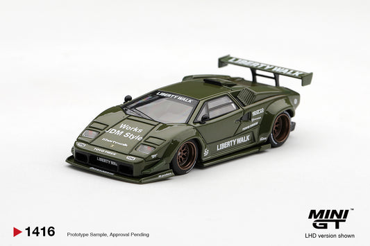 Mini GT Lamborghini Countach LB Works Army Green 2025, customized widebody 1:64 diecast model