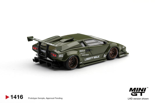 Mini GT Lamborghini Countach LB Works Army Green 2025, customized widebody 1:64 diecast model