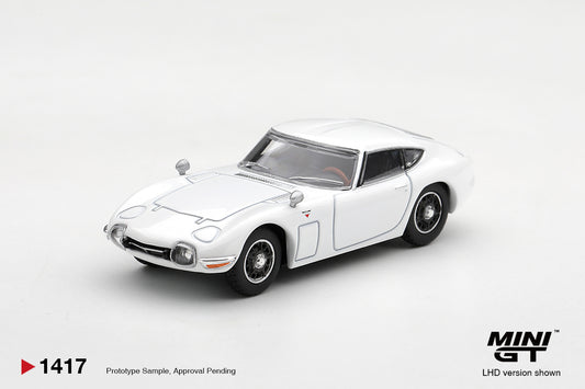 Mini GT Toyota 2000GT 1967 in Pegasus White, detailed 1:64 scale Japanese classic sports car model