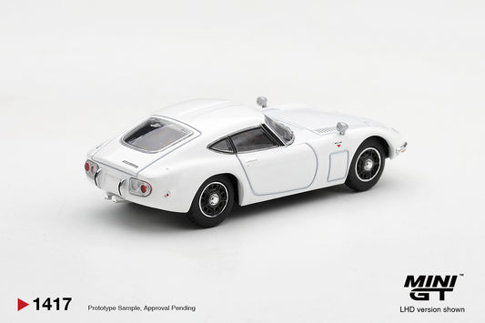 Mini GT Toyota 2000GT 1967 in Pegasus White, detailed 1:64 scale Japanese classic sports car model