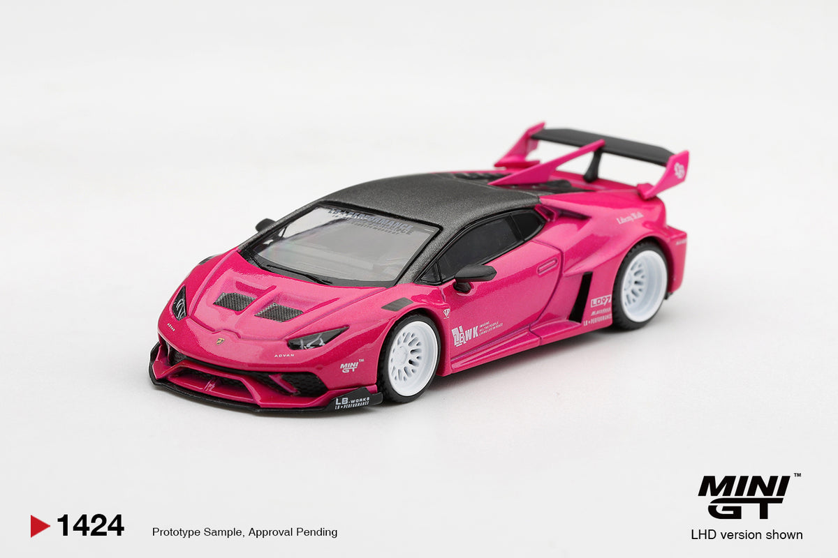 Mini GT Lamborghini Huracán GT LB Works 2026 in Ruby Purple, widebody 1:64 diecast supercar model