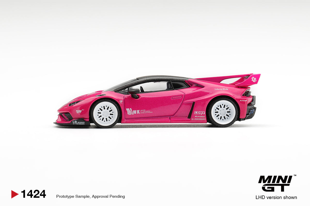 Mini GT Lamborghini Huracán GT LB Works 2026 in Ruby Purple, widebody 1:64 diecast supercar model