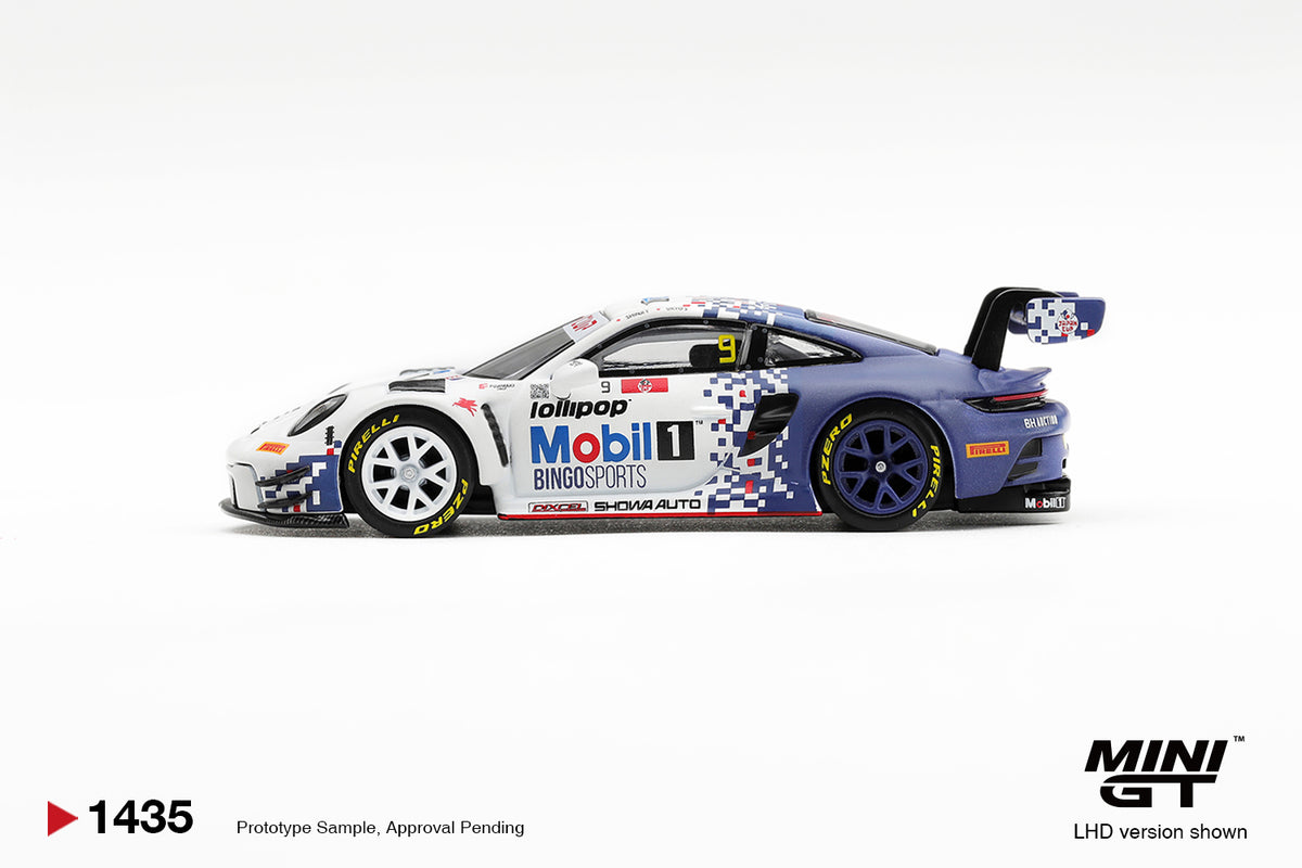 Mini GT Porsche 911 992 GT3 R number 9 Bingo Racing with LM Corsa Japan Cup Sugo 2026, 1:64 model