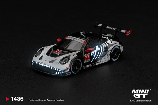 Mini GT Porsche 911 992 GT3 R number 77 AO Racing Skeleton Rexy Petit Le Mans 2026, 1:64 model
