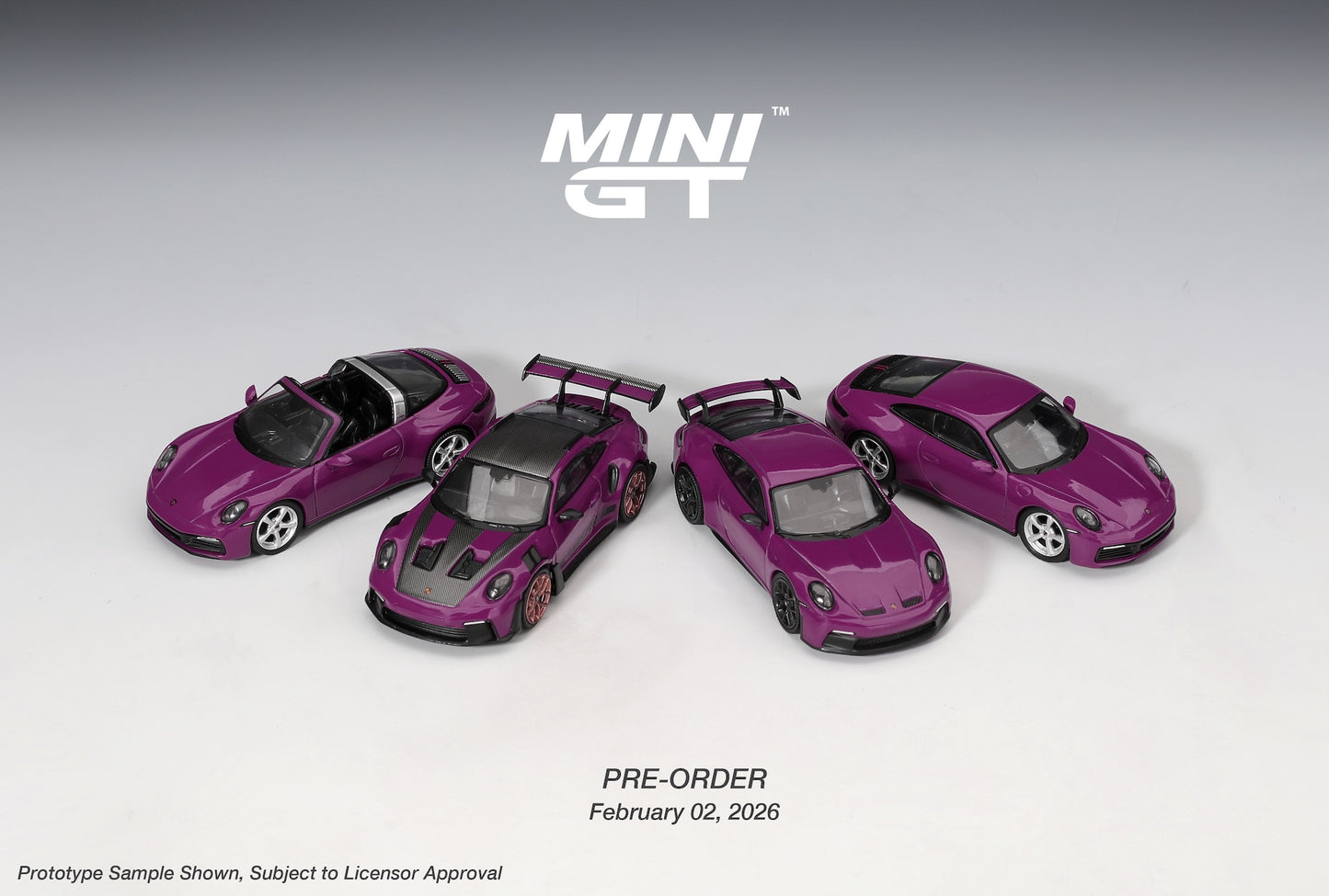 Mini GT 1:64 Porsche 911 992 Rubystone Red 4 car set Carrera S Targa 4S GT3 GT3 RS Weissach package