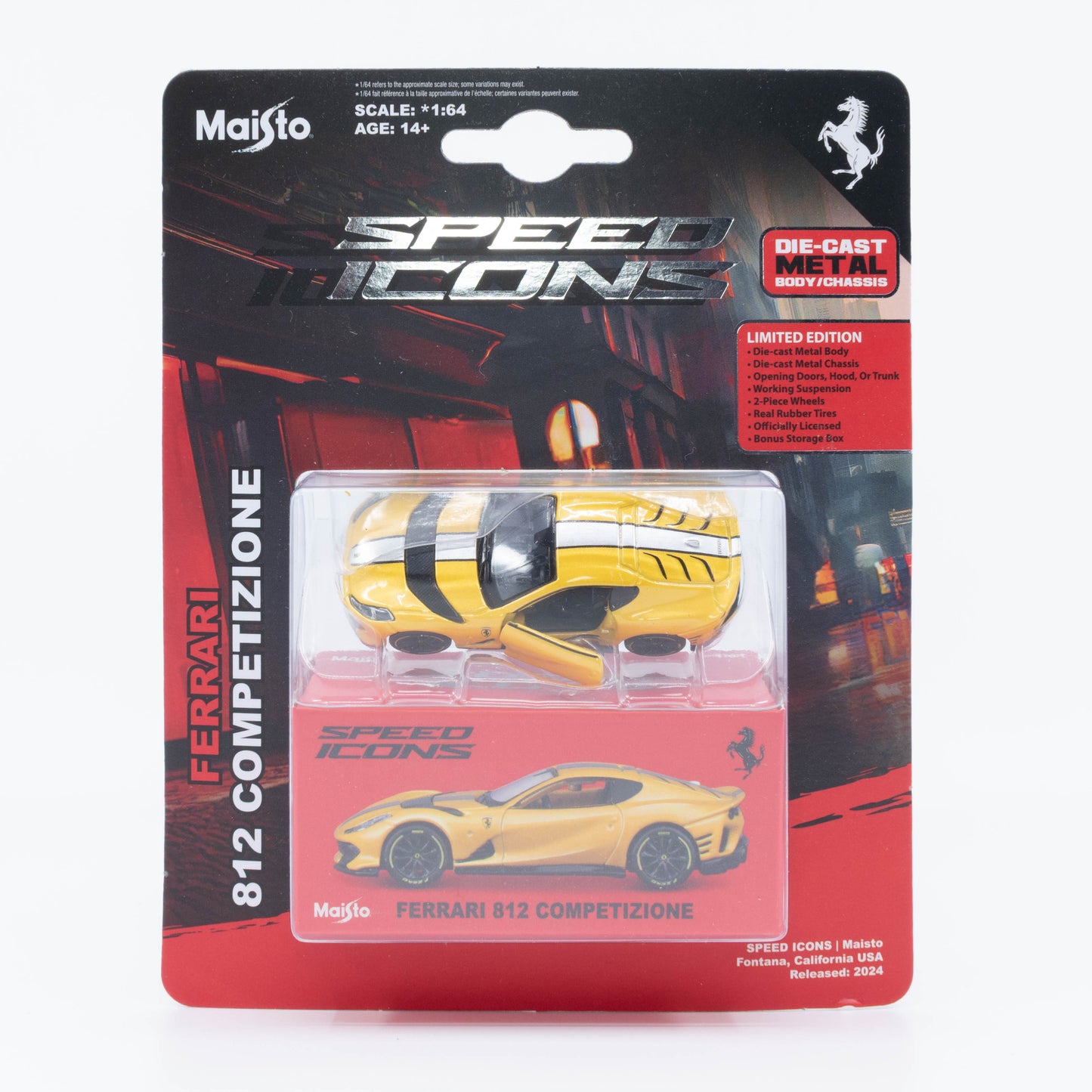 1:64 Maisto Speed Icons Ferrari 812 Competizione Yellow – die-cast model with opening doors.
