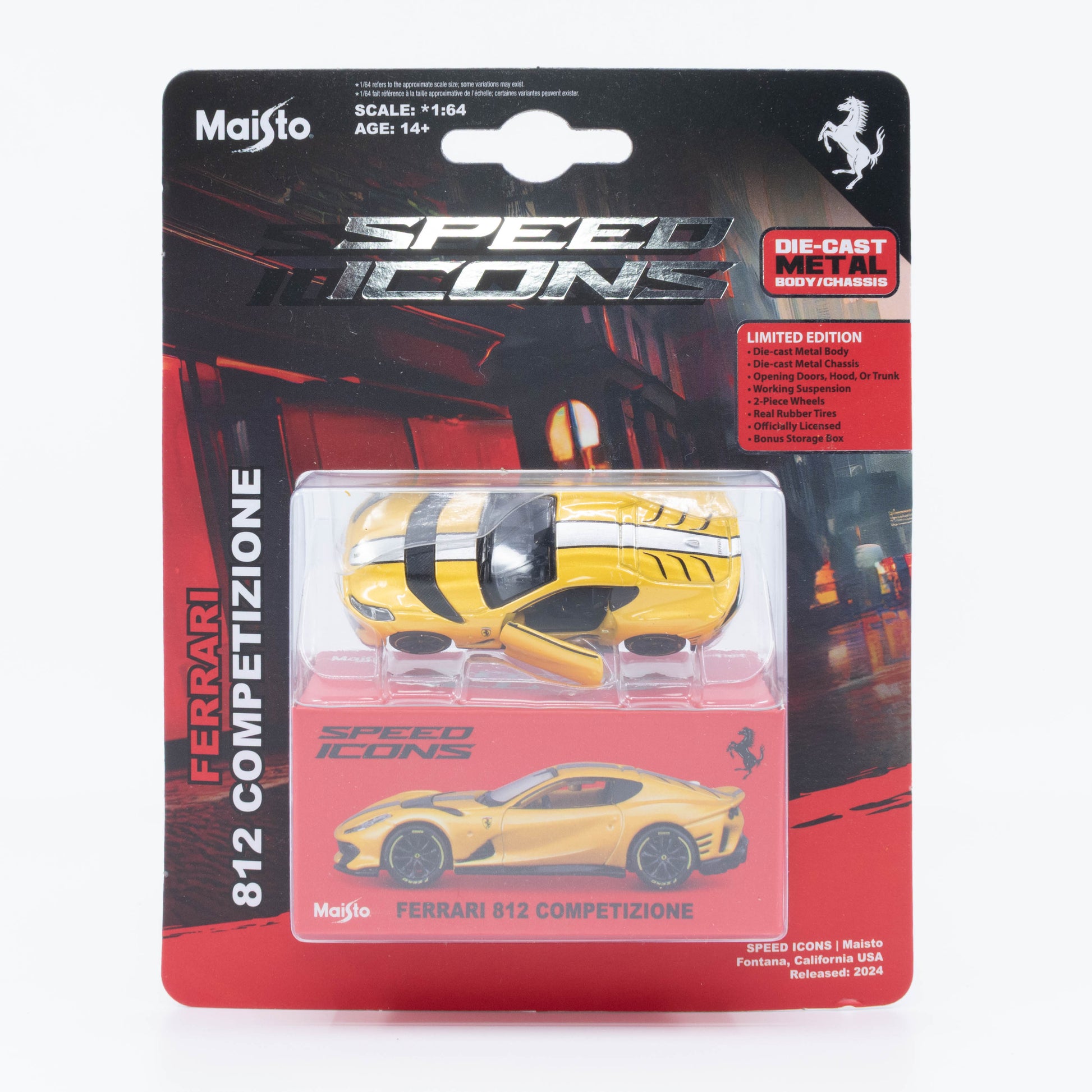 1:64 Maisto Speed Icons Ferrari 812 Competizione Yellow – die-cast model with opening doors.
