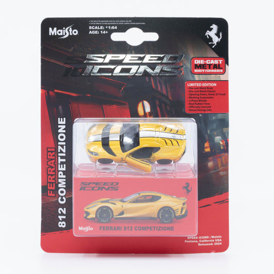 1:64 Maisto Speed Icons Ferrari 812 Competizione Yellow – die-cast model with opening doors.