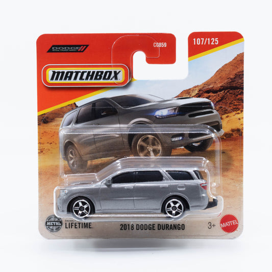1:64 Matchbox 2018 Dodge Durango – die-cast modern American SUV model.