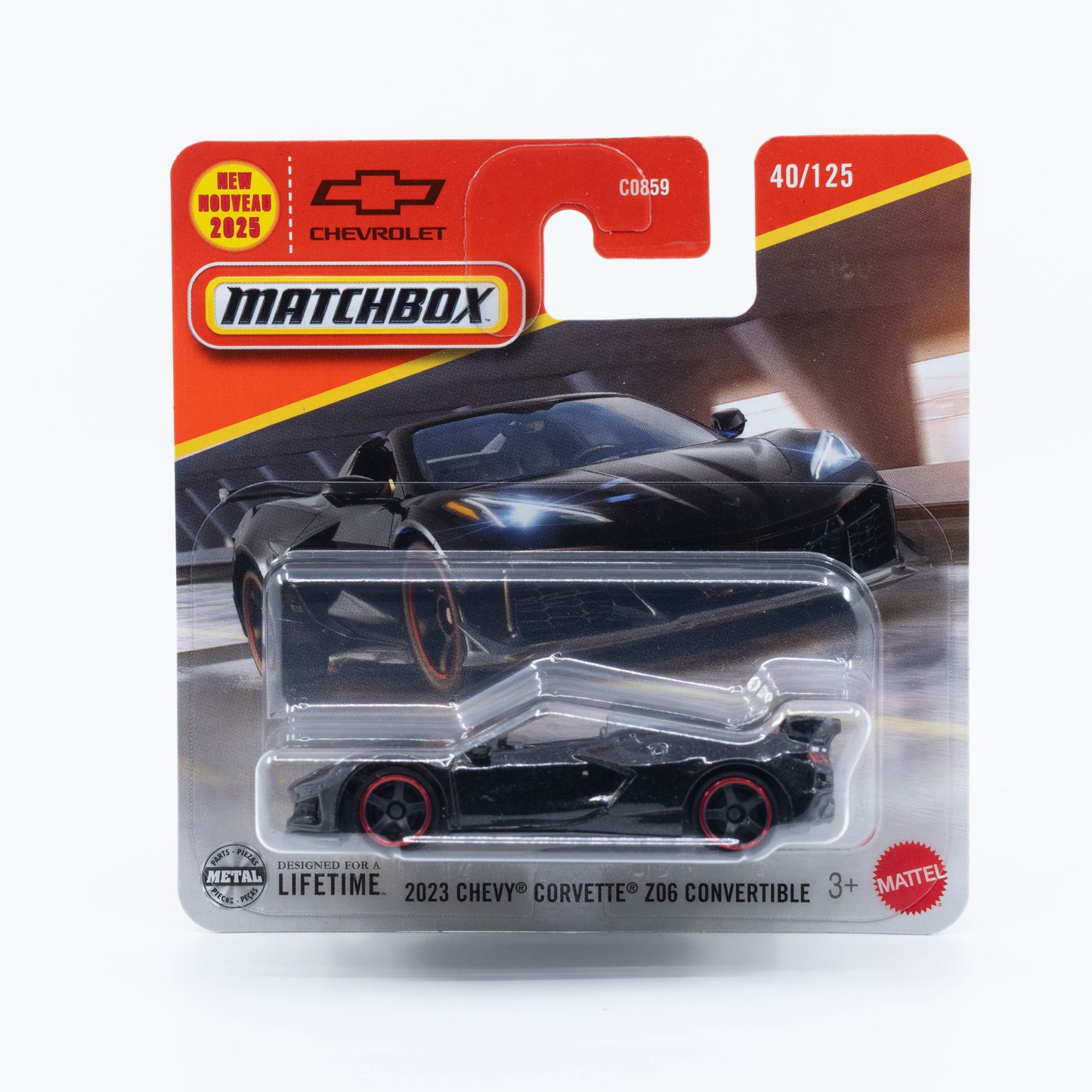 1:64 Matchbox 2023 Chevy Corvette Z06 Convertible Black – die-cast open-top sports car model.
