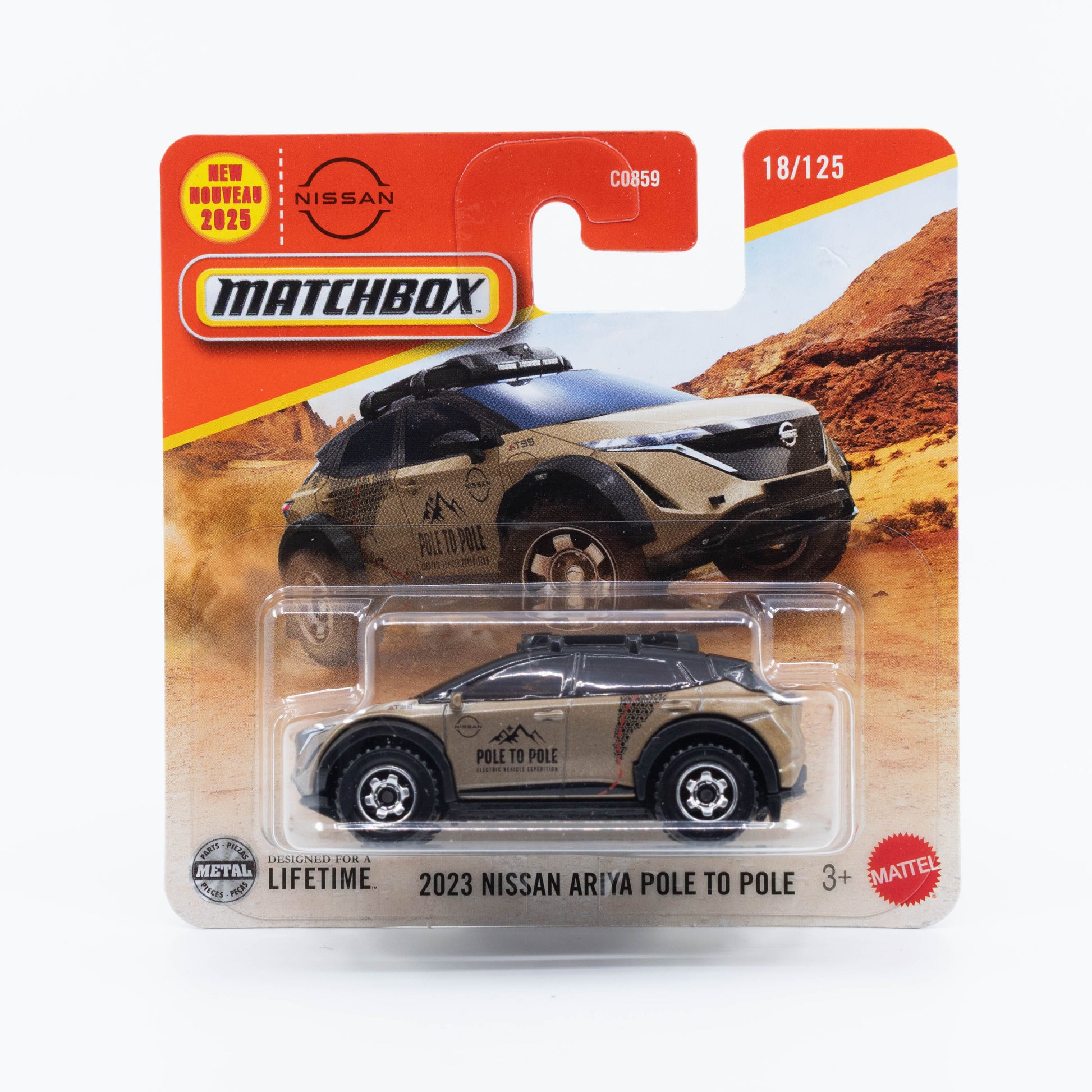 1:64 Matchbox Nissan Ariya Pole to Pole 2023 – die-cast electric SUV with expedition styling.
