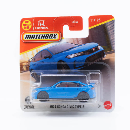Matchbox 1:64 2024 Honda Civic Type R blue realistic hot hatch die-cast model.