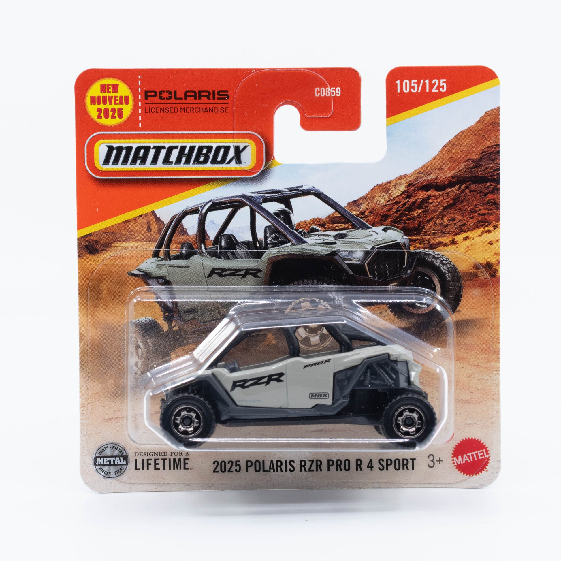 1:64 Matchbox 2025 Polaris RZR Pro R 4 Sport – die-cast off-road UTV adventure vehicle model.