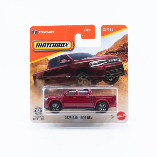 Matchbox basic 2025 Ram 1500 REV dark red electric pickup truck 1:64 diecast model