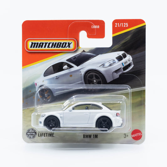 1:64 Matchbox BMW 1M White – die-cast BMW performance coupe model.
