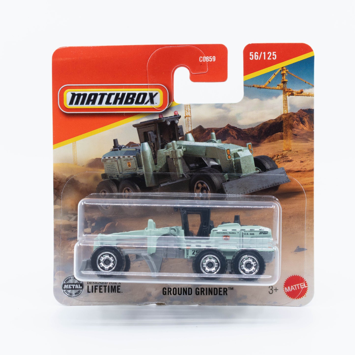 1:64 Matchbox Ground Grinder Green National Parks – road leveler construction die-cast vehicle model.