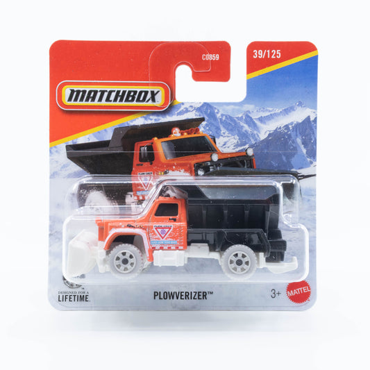 Matchbox Plowverizer snow plow truck with white wheels 1:64 diecast model
