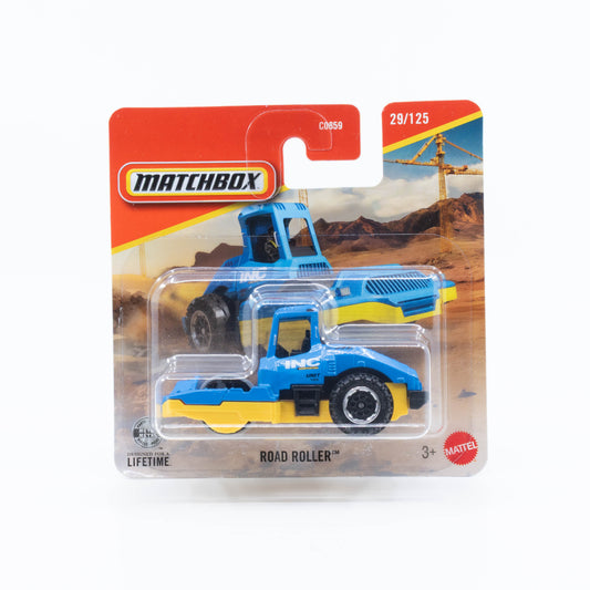 Matchbox basic Road Roller blue and yellow steam roller construction vehicle 1:64 model