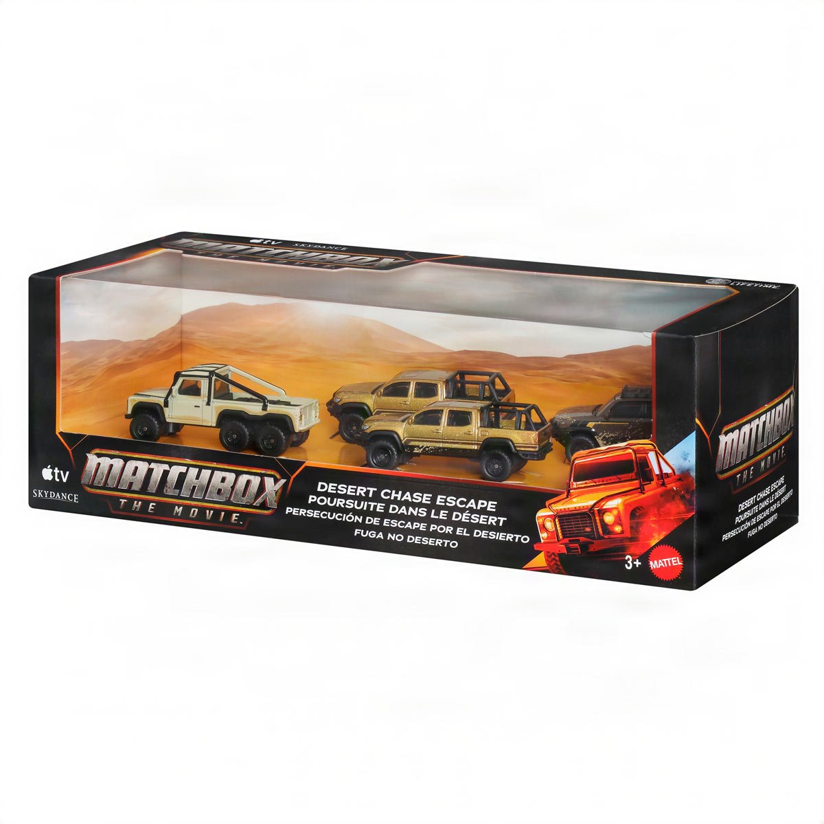 Matchbox: The Movie Desert Chase Escape Multipack featuring four off-road vehicles from the 2026 film.