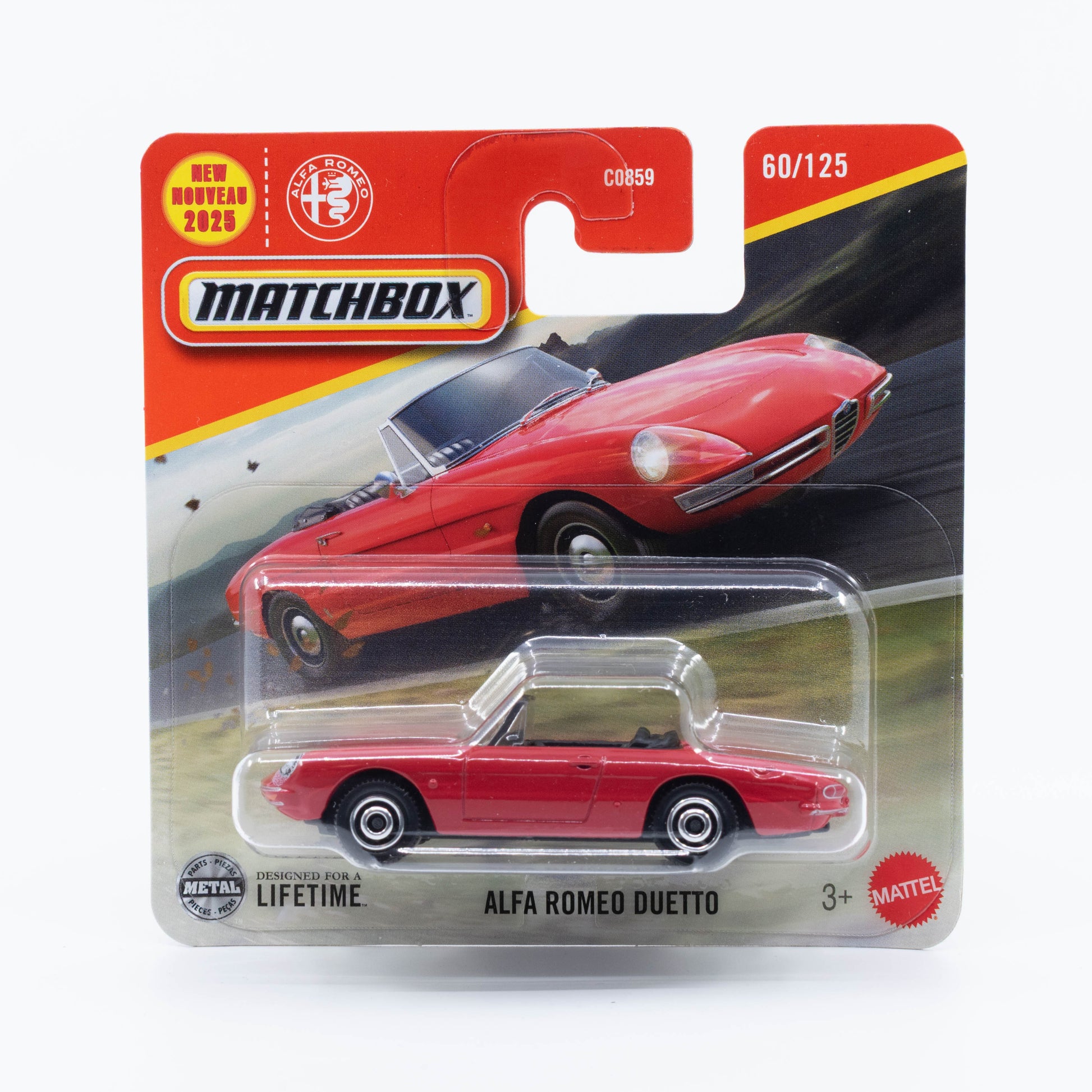 1:64 Matchbox 1967 Alfa Romeo Duetto Red – classic Italian roadster die-cast model.