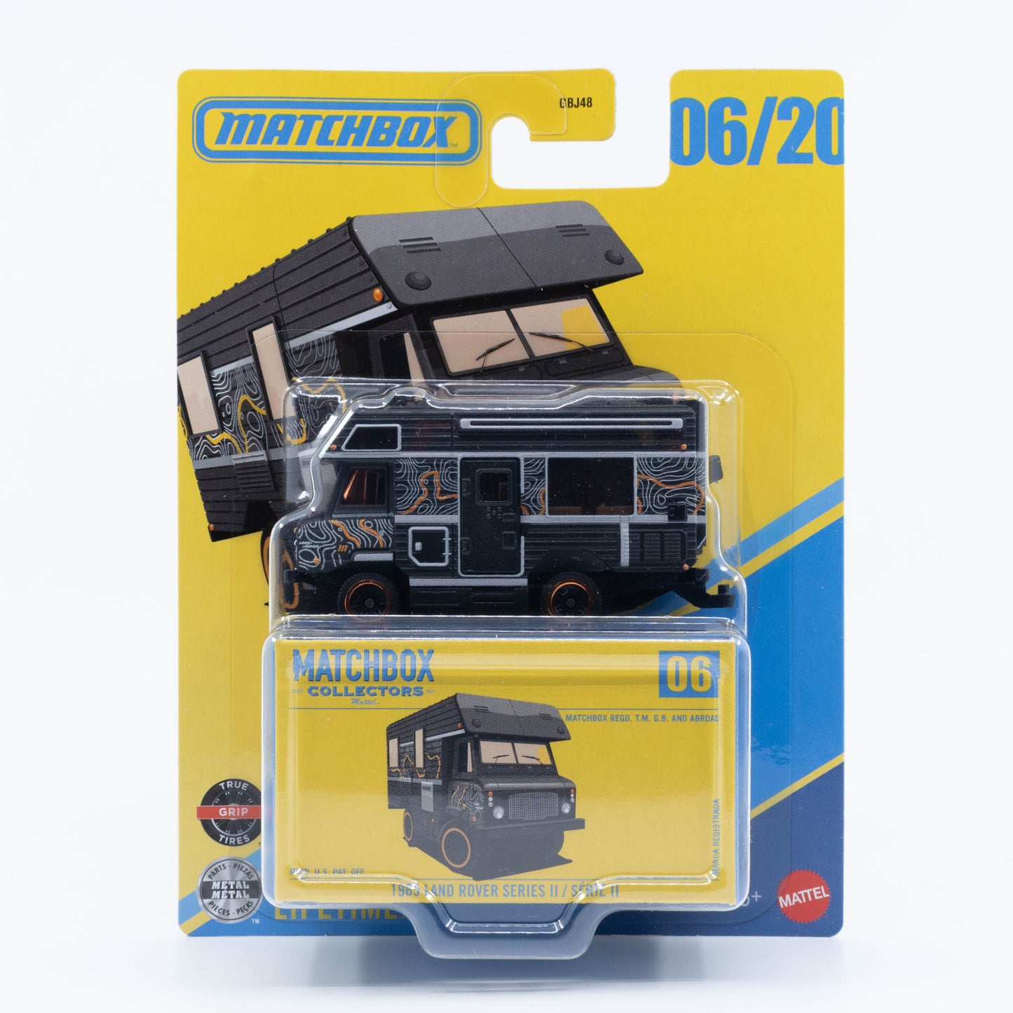 Matchbox Collectors 1:64 1965 Land Rover Series II black classic off-road utility vehicle.