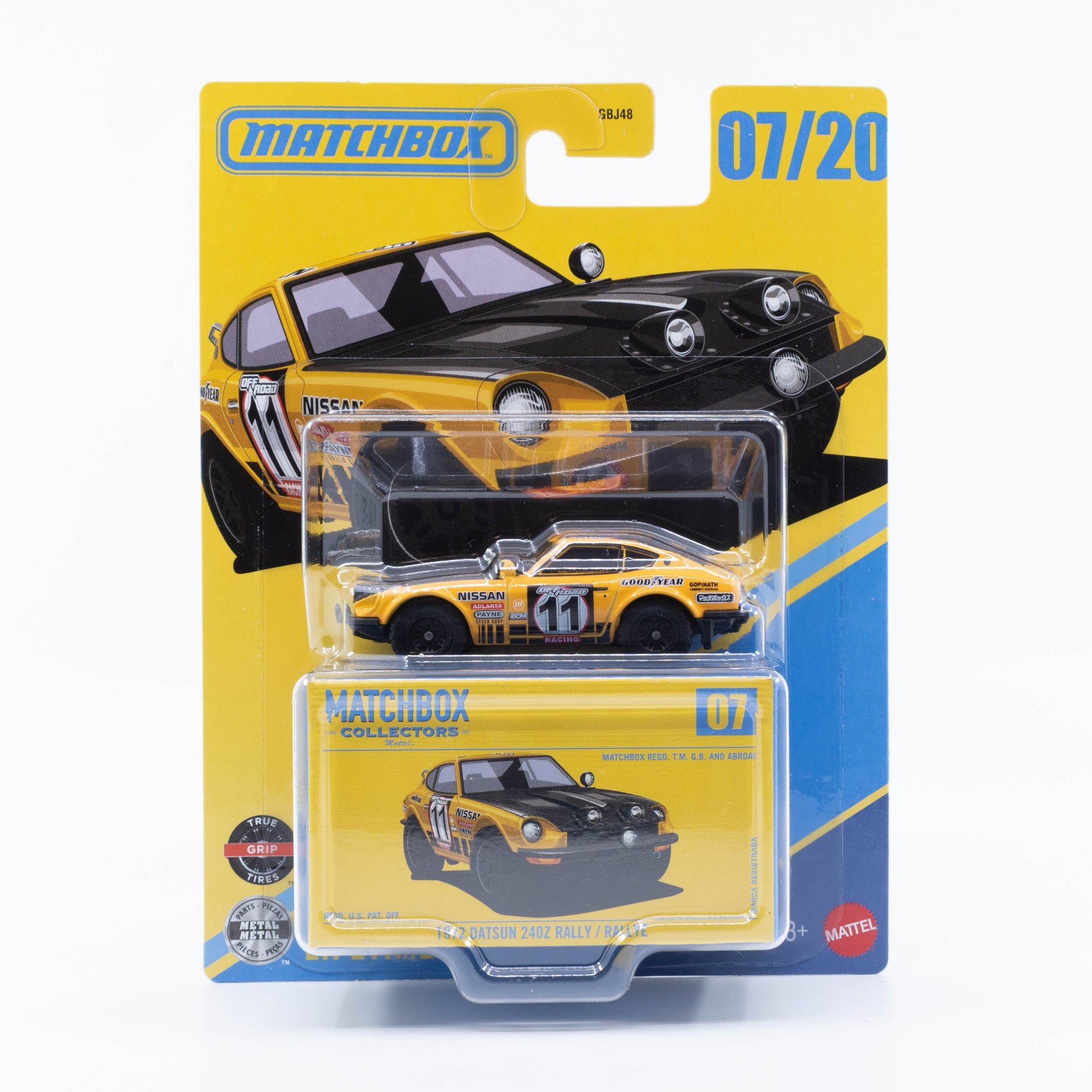 Matchbox Collectors 1972 Datsun 240Z Rally in orange rally livery.