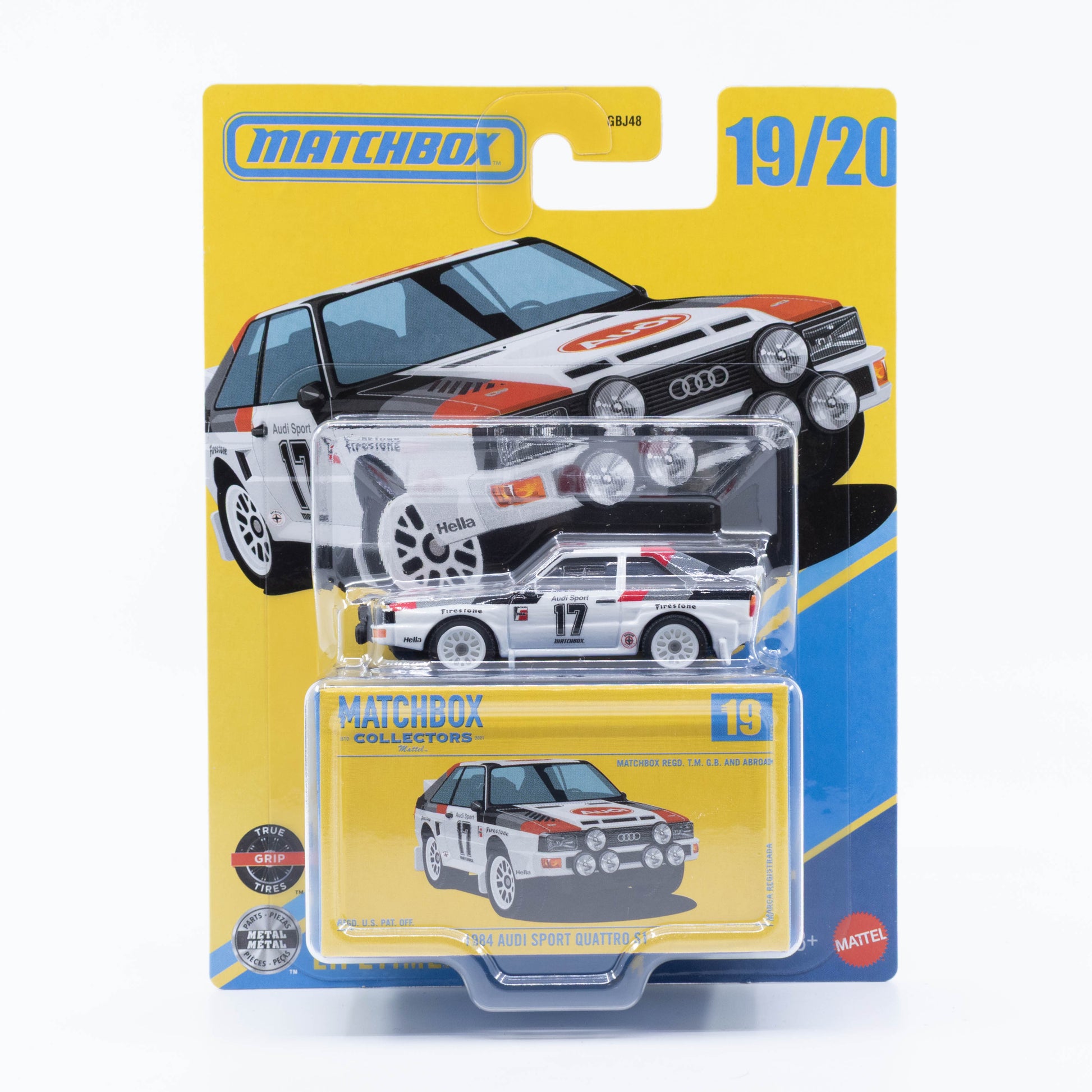 Matchbox Collectors 1984 Audi Sport quattro S1 in classic Audi racing livery.