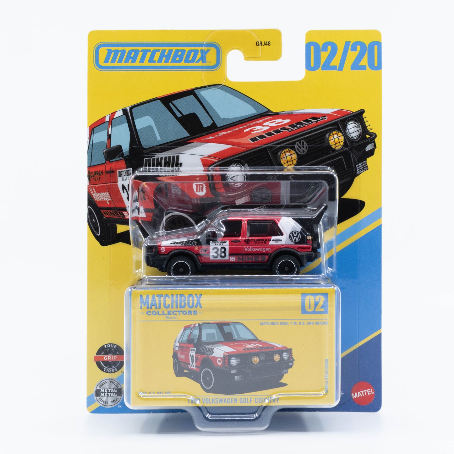 Matchbox Collectors 1:64 1990 Volkswagen Golf Country red lifted off-road hatchback.