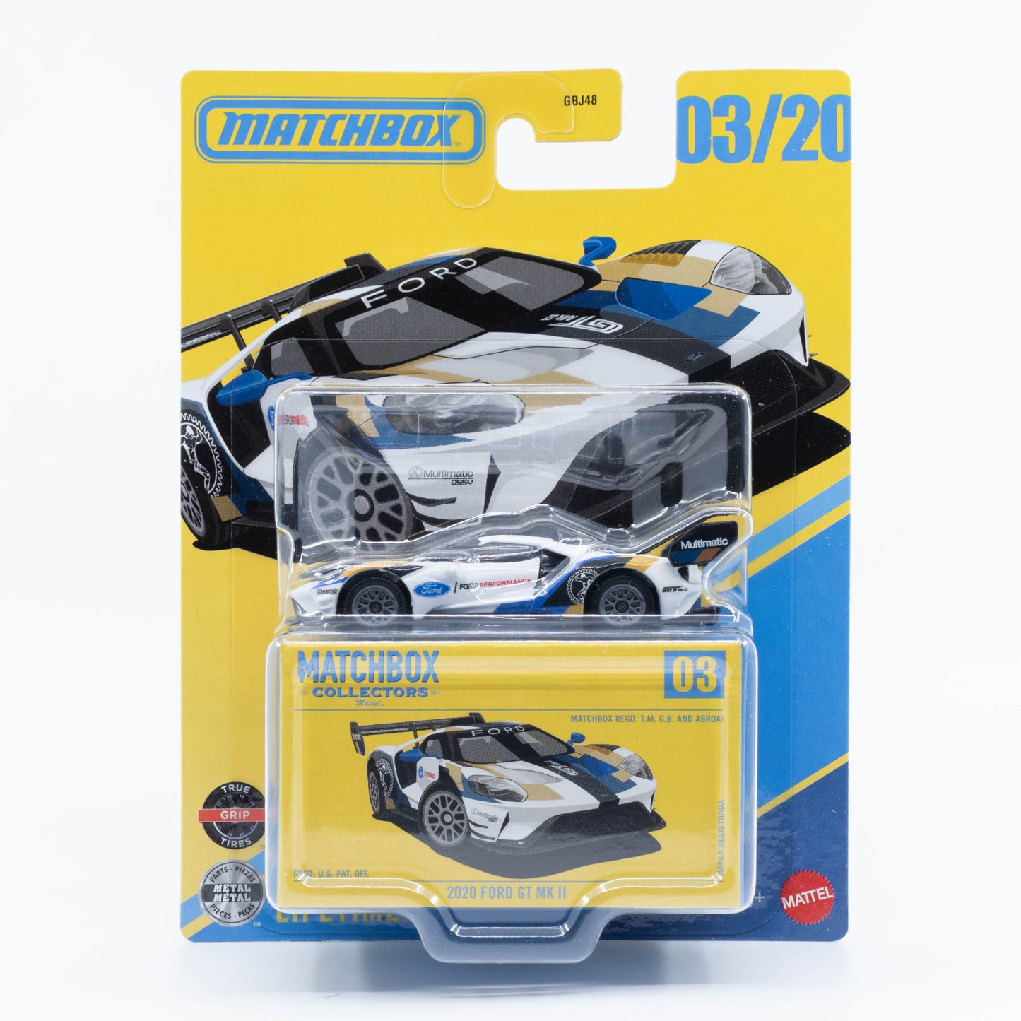 Matchbox Collectors 1:64 2020 Ford GT Mk II white Ford Performance track-only supercar.