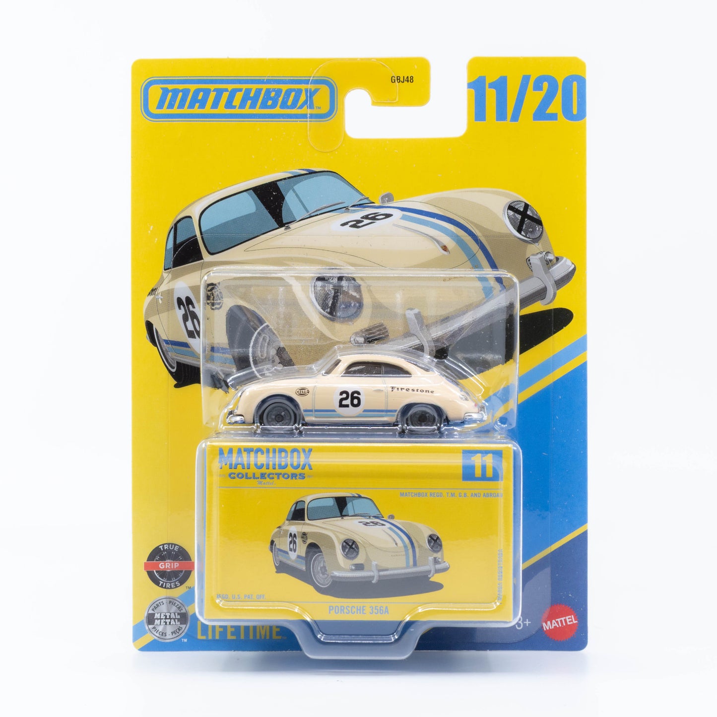 Matchbox Collectors Porsche 356A cream racing livery opening rear hatch 1:64