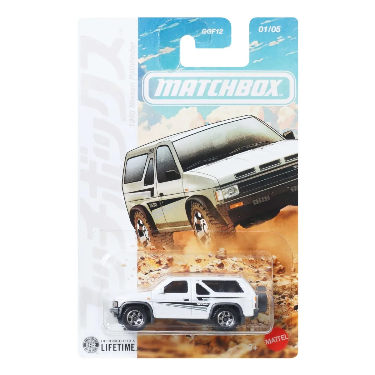 Matchbox Japanese Series 1985 Nissan Pathfinder 1:64 diecast model representing the first-generation Nissan SUV.