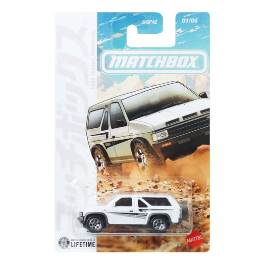 Matchbox Japanese Series 1985 Nissan Pathfinder 1:64 diecast model representing the first-generation Nissan SUV.