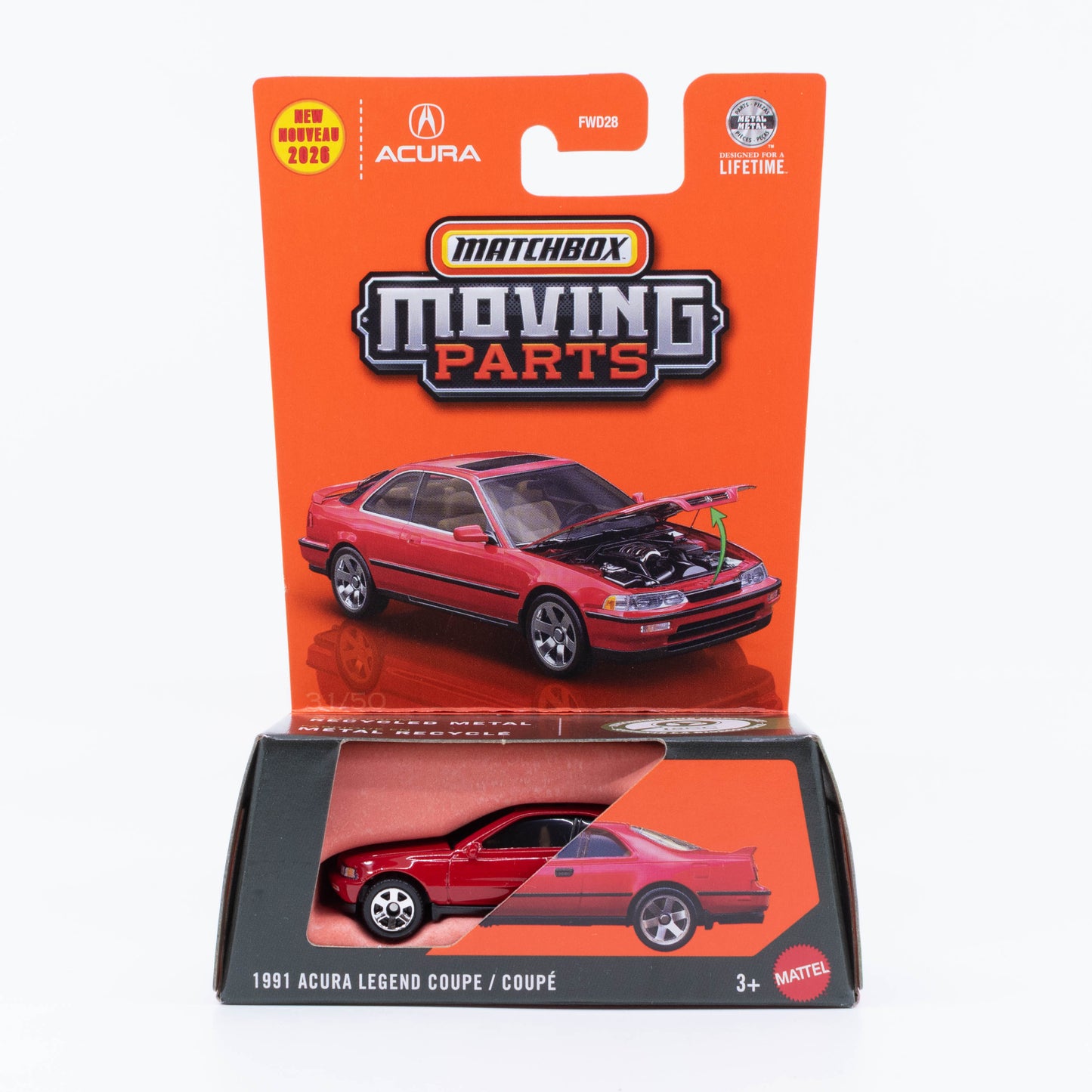 Matchbox Moving Parts 1991 Acura Legend Coupe with opening hood.
