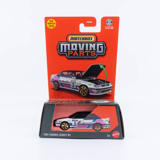 Matchbox Moving Parts 1993 Subaru Legacy RS racing livery opening hood 1:64