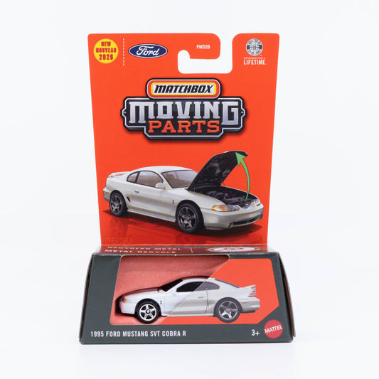 Matchbox Moving Parts 1995 Ford Mustang SVT Cobra R with opening hood.