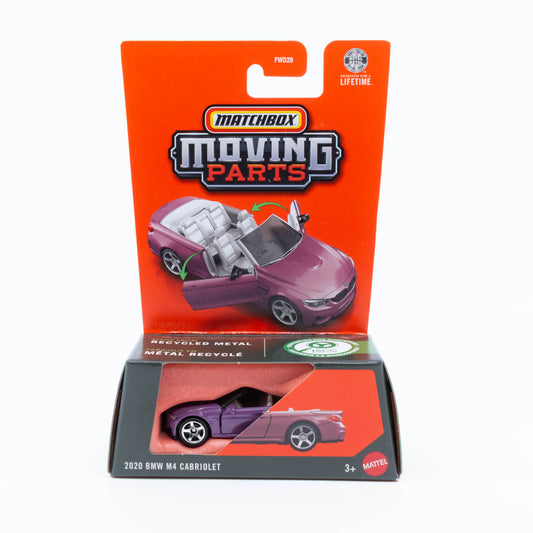 Matchbox Moving Parts 2020 BMW M4 Cabriolet purple opening doors diecast 1:64