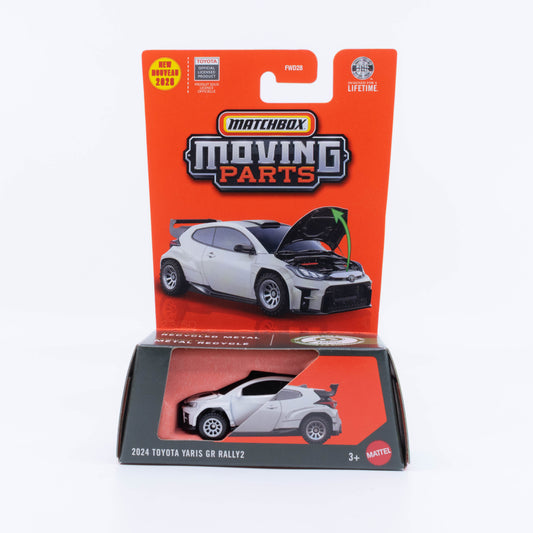 Matchbox Moving Parts 2024 Toyota GR Yaris Rally2 white opening hood 1:64